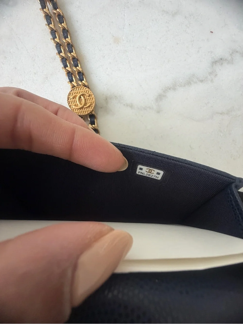 CHANEL Navy Quilted Caviar Mini Crossbody with Gold Hardware